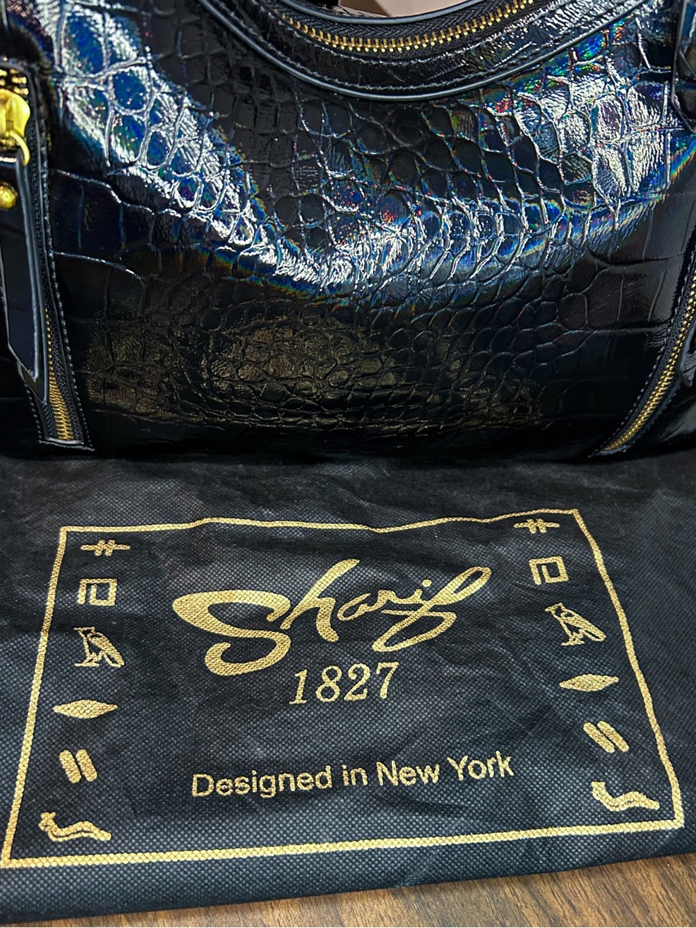 Sharif Legacy Milano Oil Slick Croc Embossed Satchel Crossbody NWOT - Picture 4 of 10